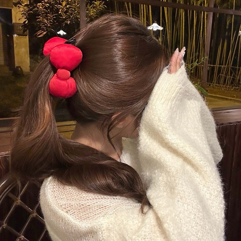 คลิปหนีบผมแบบโบว์ลายคิตตี้ สไตล์กล้วย ทำจากผ้าฝ้าย สำหรับหนีบผมหางม้าสูง