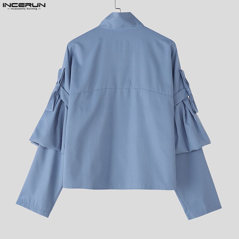 INCERUN ผู้ชายเกาหลี Niche Design Stand Neck แขนยาว Bowknot Design Button Up เสื้อแข็ง ราคา ถูกที่สุด ดีลบีเคเค แกลเลอรีภาพที่ 8