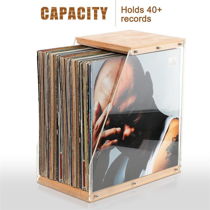 Solid Wood Vinyl record Gramophone Record Frame Transparent Record Display Stand Tape Storage Box CD
