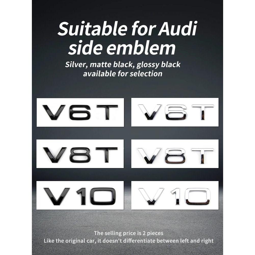 เหมาะสําหรับ Audi S4 S5 S6 S7 R8 ด้านข้างสัญลักษณ์ V6T V8T V10 ตัวอักษร 3D สัญลักษณ์สติกเกอร์ตกแต่งเ