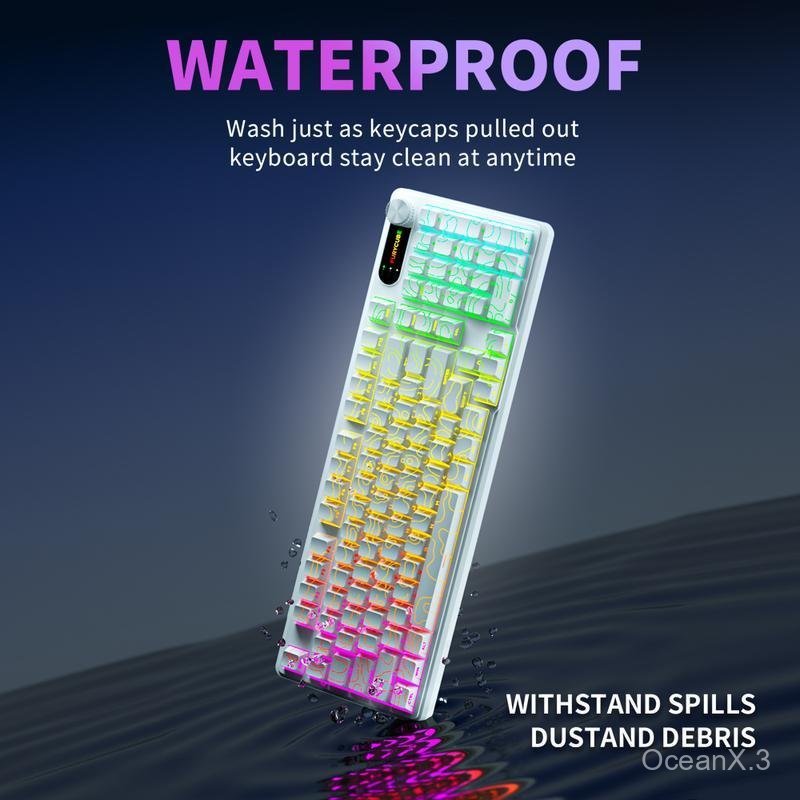 คีย์บอร์ดกันน้ำ FURYCUBE IP98 PRO Contours คีย์บอร์ด 3 โหมด(Type-c/2.4G/Bluetooth)คีย์แคป PBT RGB คี