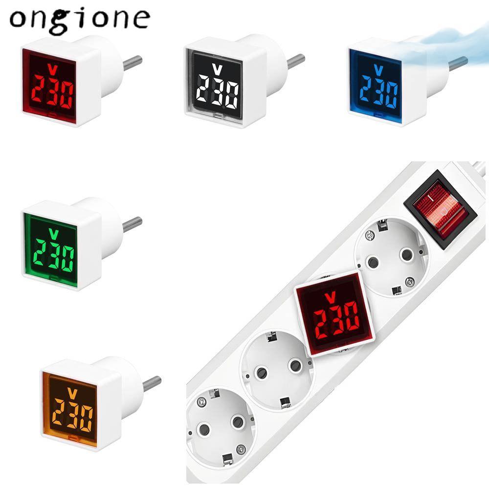 ONGIONE โวลต์มิเตอร์สี่เหลี่ยม, จอแสดงผลเครื่องวัดแรงดันไฟฟ้าแบบดิจิตอล, ปลั๊ก EU แบบพกพา LED 220V/2
