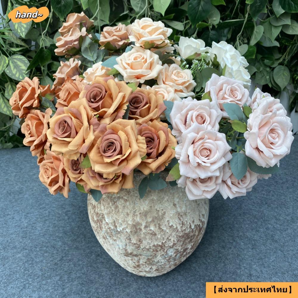 จัดส่งจากประเทศไทยHAND Camellia Rose Gifts Party 9 Heads Holding Bouquets
