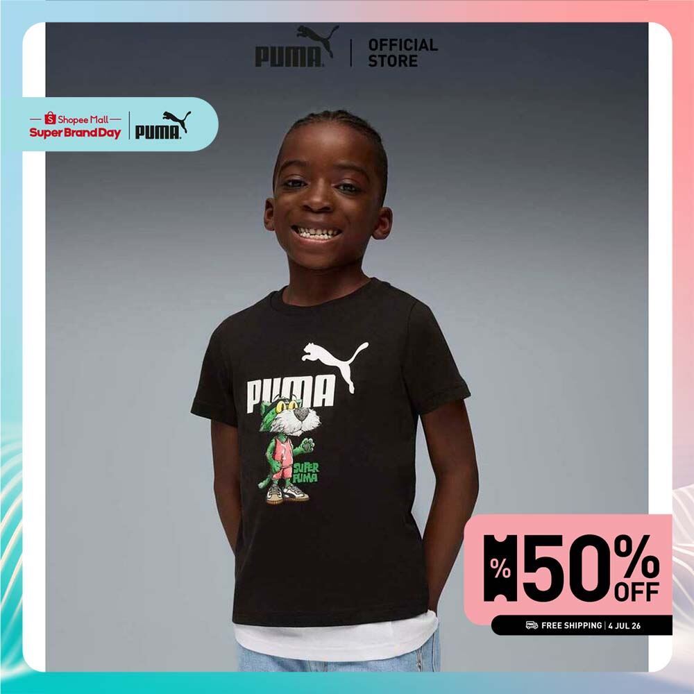 PUMA Kids Super PUMA Graphic Tee Kids สีดำ - 69079801