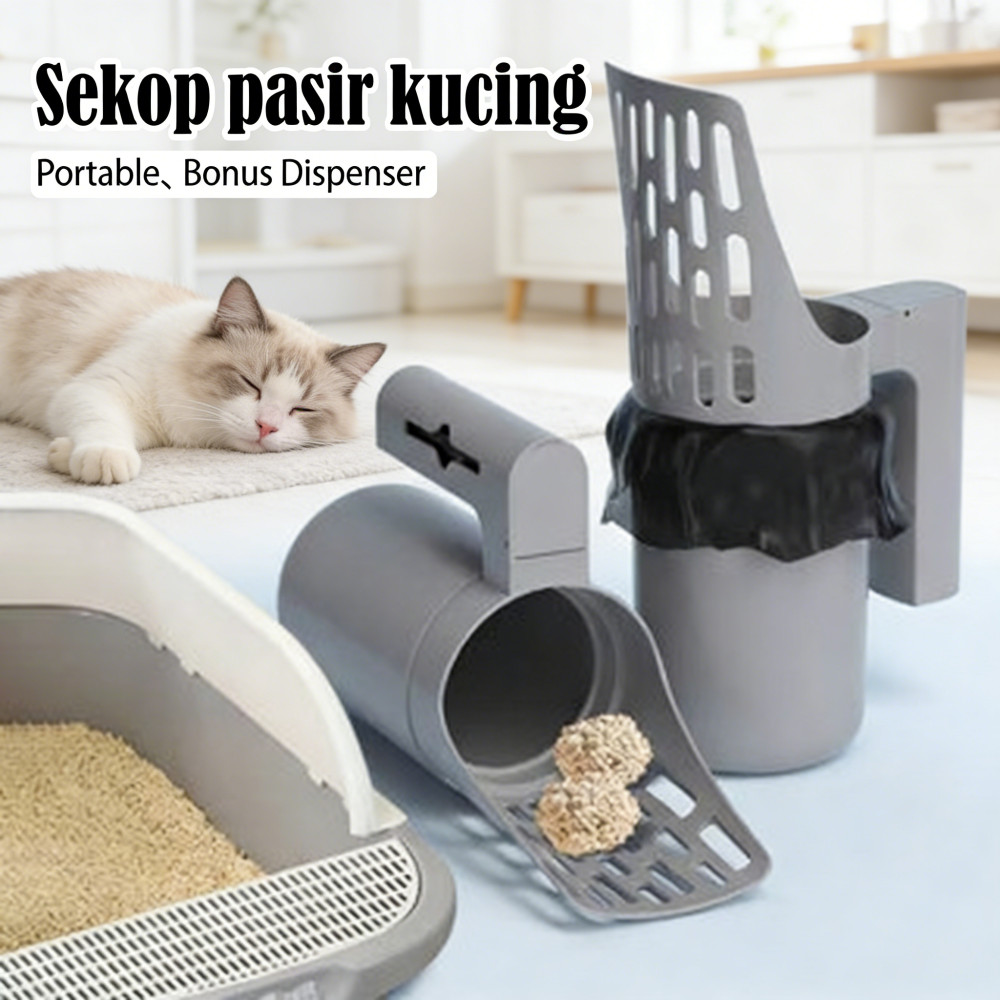Cat Poop Scoop Scoop 2 In 1 ถุงพลาสติก Bonus Scoop กล่องครอกพลั่ว Dirt Bag Dispenser แบบพกพา