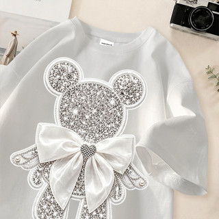 Outlet Store - Design Bordir Tiruan Barang Ready Pengiriman Kaos Digital Printing Motif Shining Teddy Lengan Pendek Oversize Korean Style | Bahan Cotton