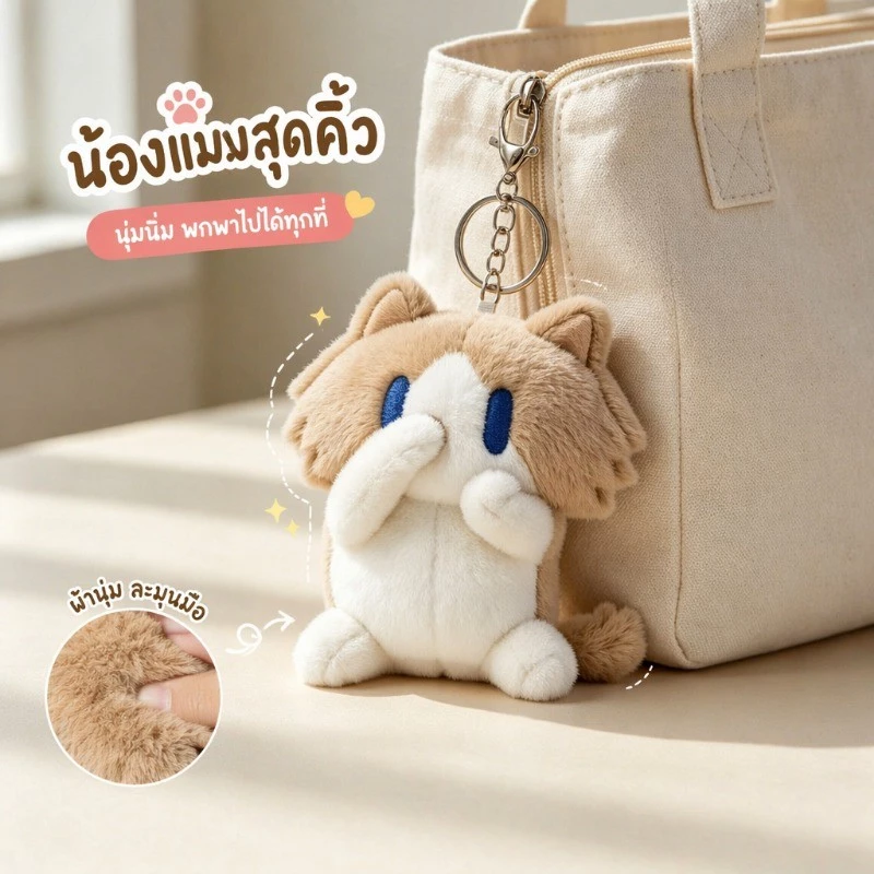 พวงกุญแจตุ๊กตาแมว ตุ๊กตาห้อยกระเป๋า 13CM แมวน่ารัก ตุ๊กตาผ้านุ่ม ของขวัญสำหรับผู้หญิง ของขวัญวันเกิด