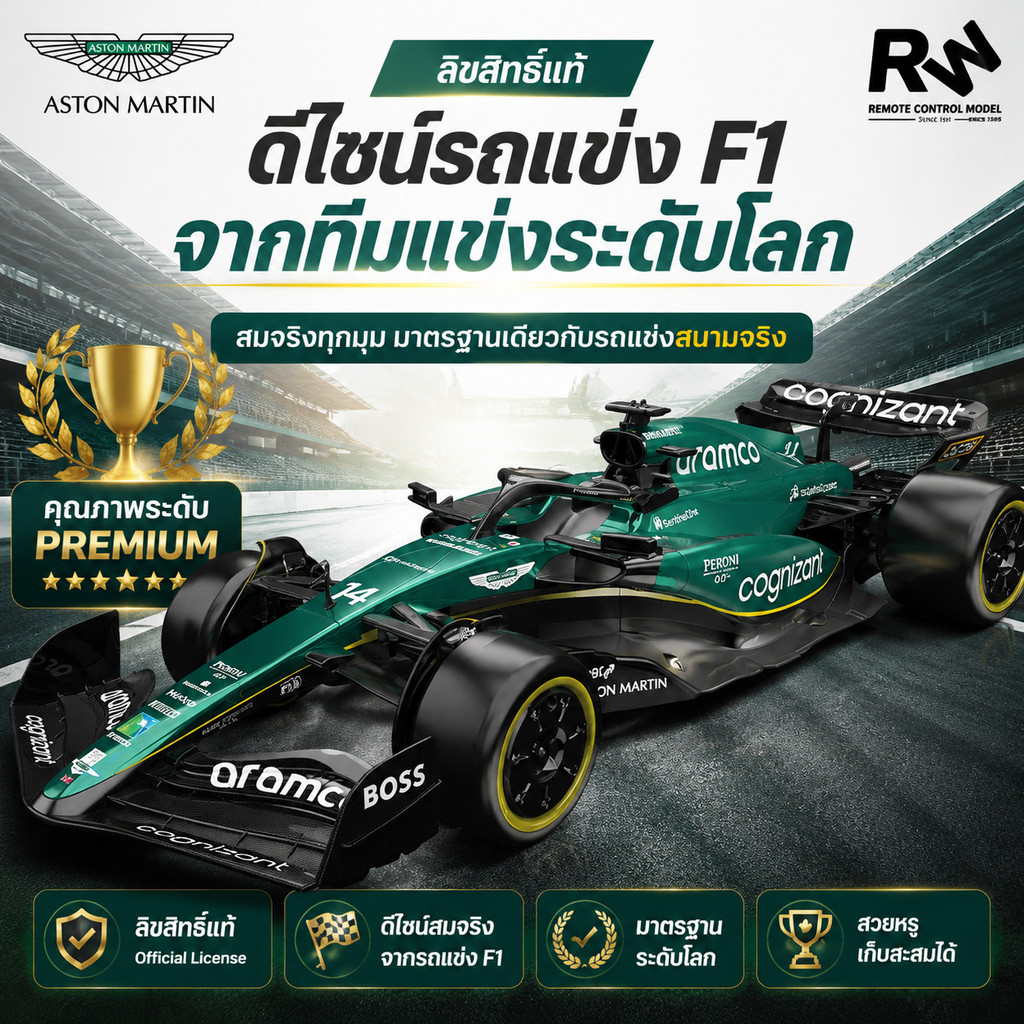 รถบังคับวิทยุล รุ่น RC Car F1 สูตรรีโมทคอนโทรลรถ Aston Martin 2026 ที่ได้รับอนุญาตของแท้ รถของเล่นเด็กไฟฟ้า โมเดลสะสม