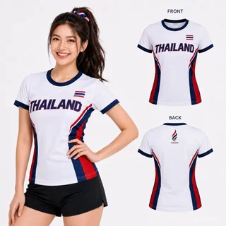 เสื้อยืดเชียร์ไทยผู้หญิง Thailand Sport Cheer Tee เสื้อกีฬาทรงเข้ารูป ผ้าแห้งไว ระบายอากาศ สีขาว ชมพู มิ้นท์ ฟ้า