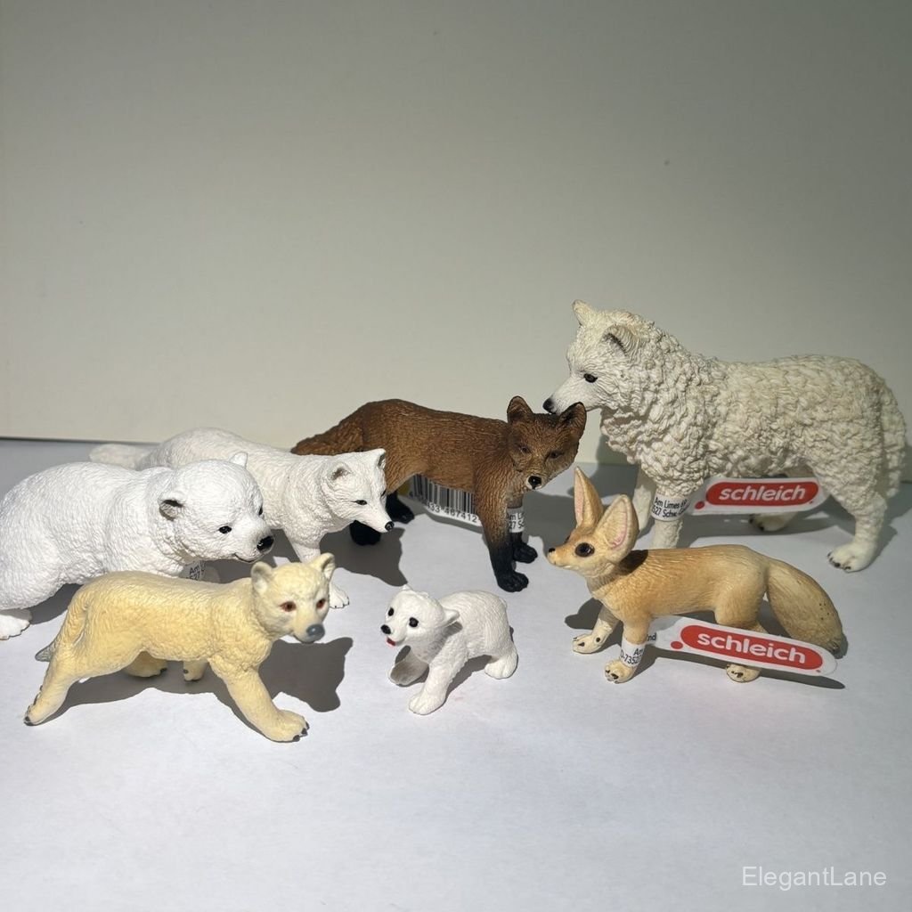 Schleich Schleich Polar Wolf Polar Bear Polar Fox Wide-Eared Fox Cub จําลองสัตว์ของเล่น