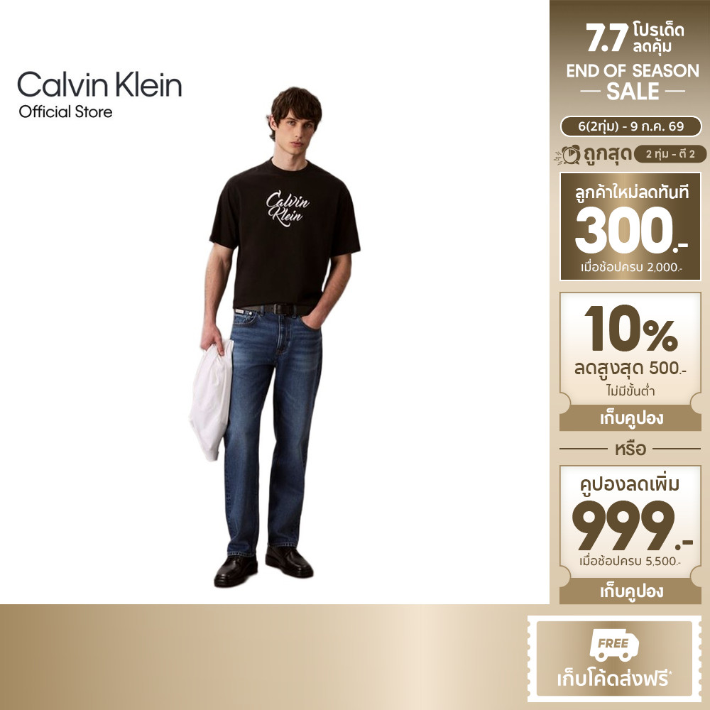 CALVIN KLEIN เสื้อยืดคอกลมแขนสั้นผู้ชาย Script Logo Graphic ทรง Relaxed รุ่น 4RD801G UB1-สีดำ