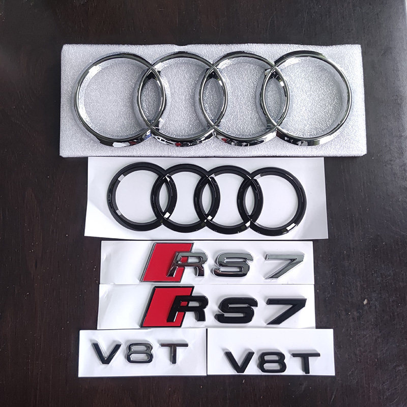 เหมาะสําหรับ Audi A7 RS7 รถ V8T โลโก้ด้านข้างสีดําด้านหลังหางโลโก้ติดฉลากการปรับเปลี่ยนรถด้านหน้าโลโ