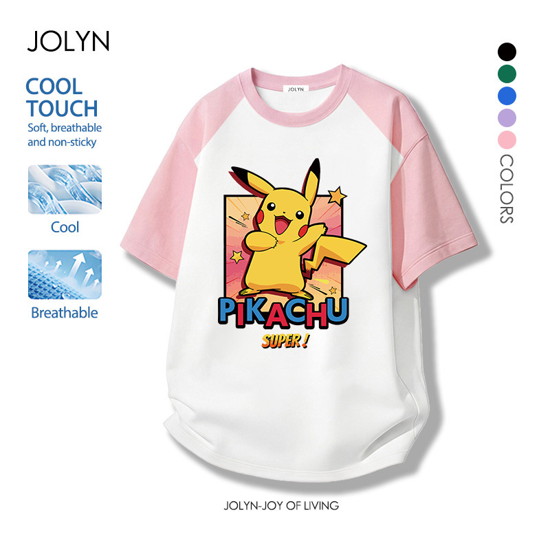 เสื้อยืดสตรี ผ้านุ่มใส่สบายa ระบายอากาศได้ คอกลม ฤดูร้อน Pokemon Pikachu ลายพิมพ์การ์ตูนน่ารัก 2026สินค้าใหม่ fashion