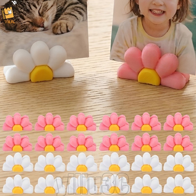 [Prim] 4-1Pc 3D Daisy Shape Photo Clip - Table Notes Clip-Card Holder Base - Integrated Clip-on Phot