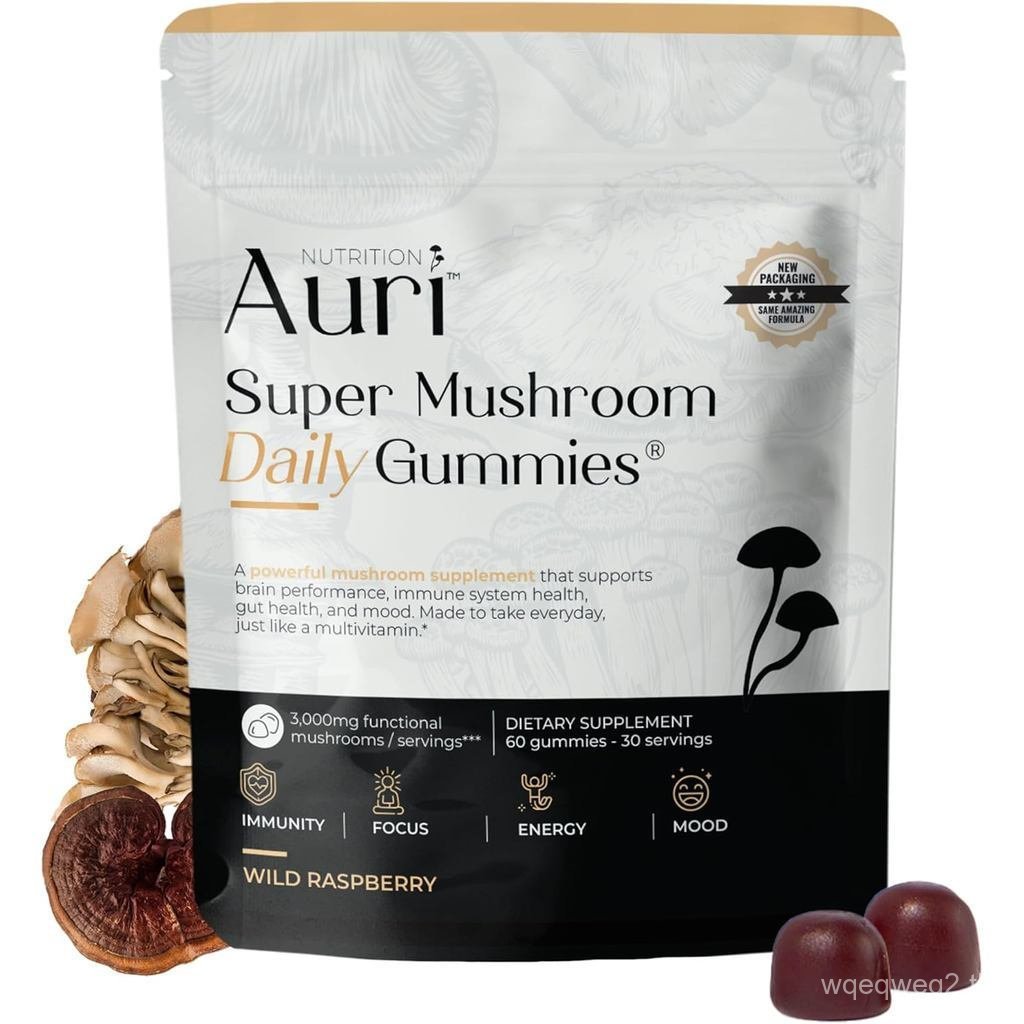 AuriNutritionSuperMushroomDailyGummies–All-in-OneFunctionalGummywith12MushroomBlendIncludingsMane,Re