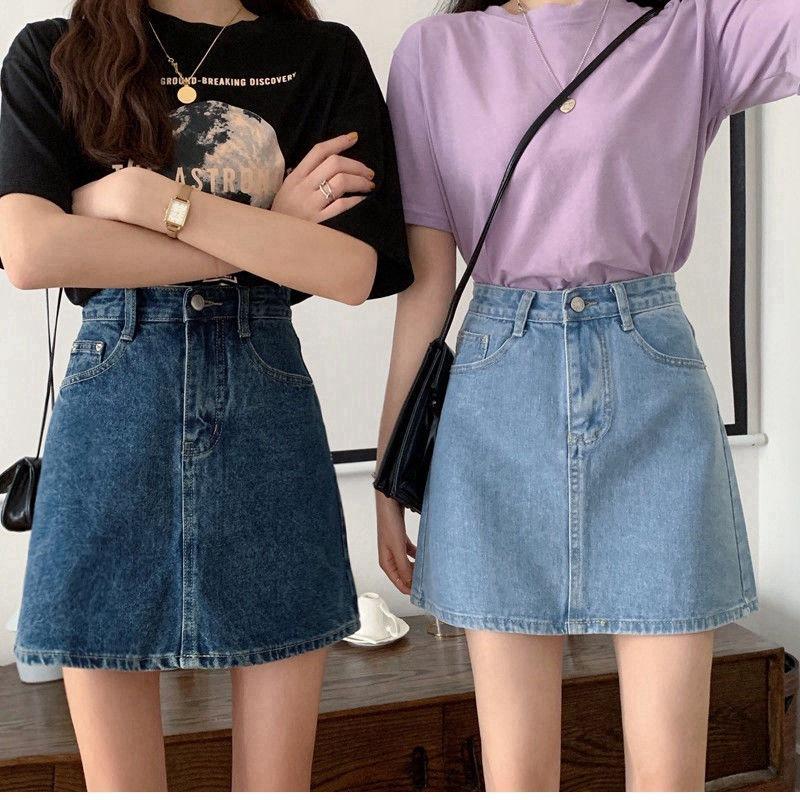 S-7XL 4 สี กระโปรงยีนส์สั้น สำหรับผู้หญิงไซส์พลัสรูปร่างลูกแพร์ กระโปรงทรงเอไลน์ช่วยให้ดูผอมเพรียว