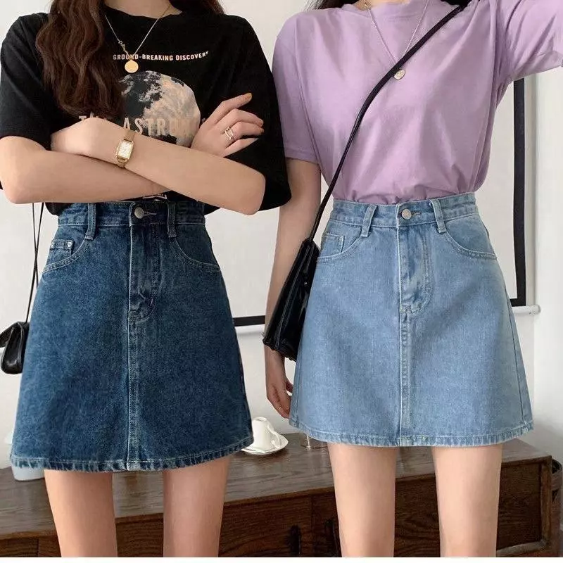 S-7XL 4 สี กระโปรงยีนส์สั้น สำหรับผู้หญิงไซส์พลัสรูปร่างลูกแพร์ กระโปรงทรงเอไลน์ช่วยให้ดูผอมเพรียว