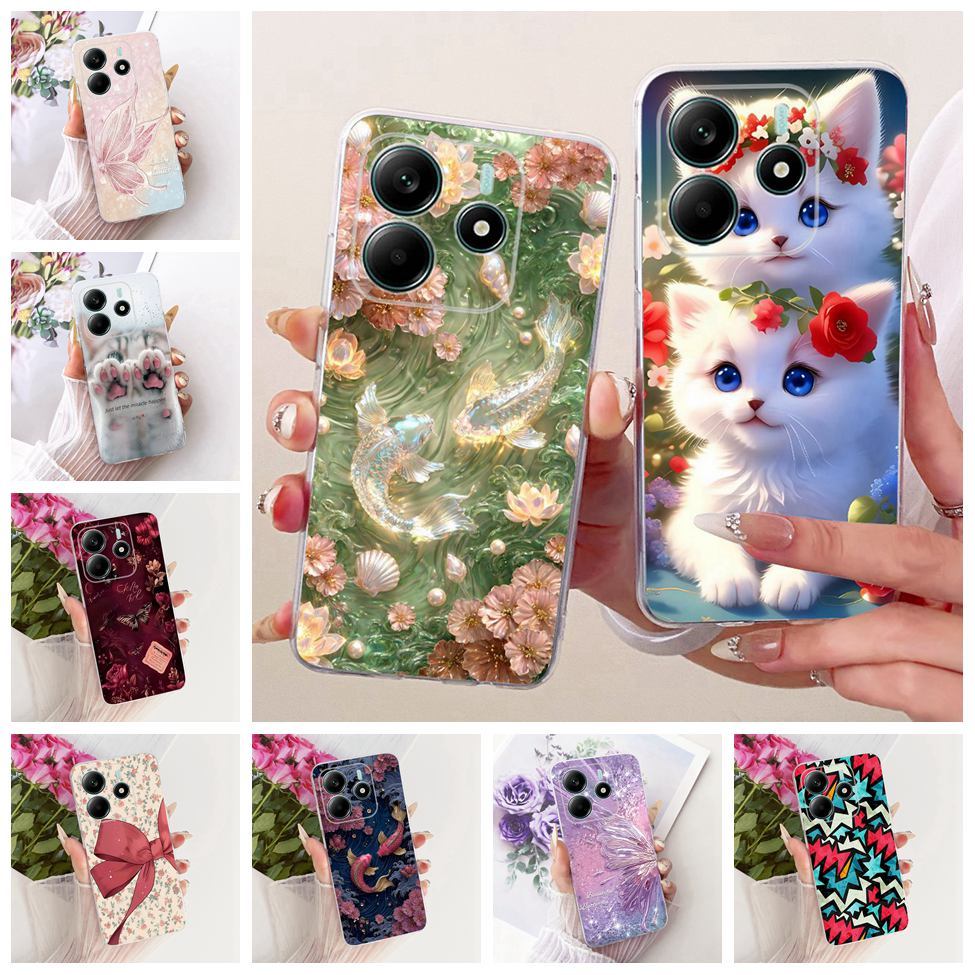 Clear สําหรับ Redmi หมายเหตุ 14 5G กรณีหรูหราดอกไม้น่ารัก Cool ทาสีปลอกโทรศัพท์นุ่ม 24094RAD4G