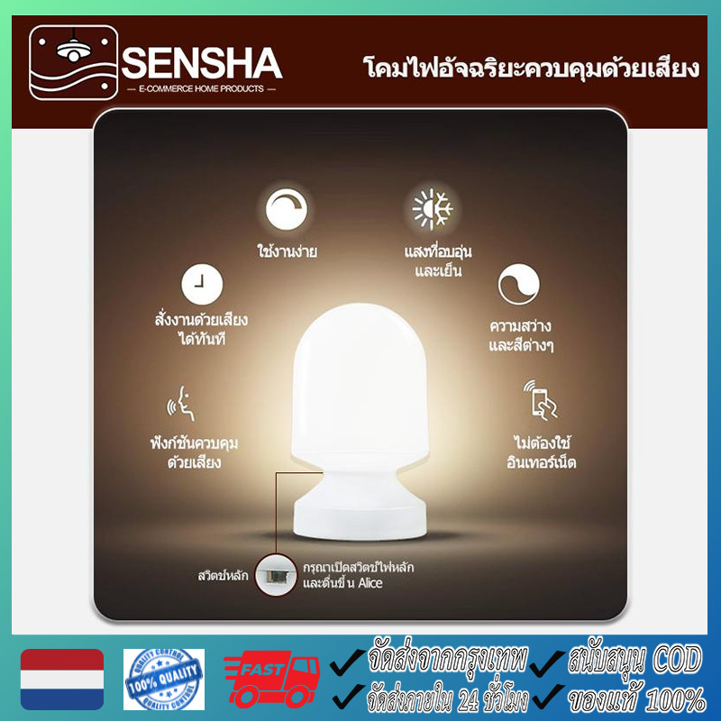 AI โคมไฟกลางคืนแบบควบคุมด้วยเสียง โคมไฟควบคุมด้วยเสียง โคมไฟห้องนอน ไฟกลางคืน อัจฉริยะ โคมไฟข้างเตียงควบคุมด้วยเสียง