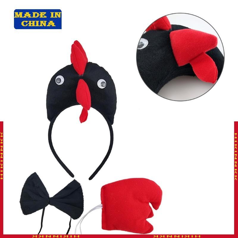 HIK 3PCS ฮาโลวีน Rooster เครื่องแต่งกายชุดเด็ก Rooster Headbands Rooster Bowtie หาง
