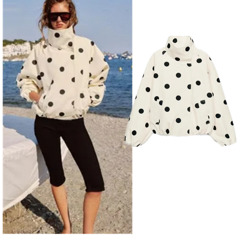 เสื้อแขนยาวคอตั้ง Polka-Dot Double Bomber Jacket Coat 8372236