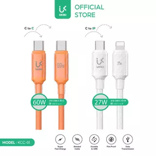 UKIKI สายชาร์จเร็ว PD60W/PD27W สายชาร์จ Type-C / IP สายซิลีโคนถัก 1M โอนข้อมูลได้ ของแท้ประกัน 1 ปี รุ่น KCC-01/KCL-01