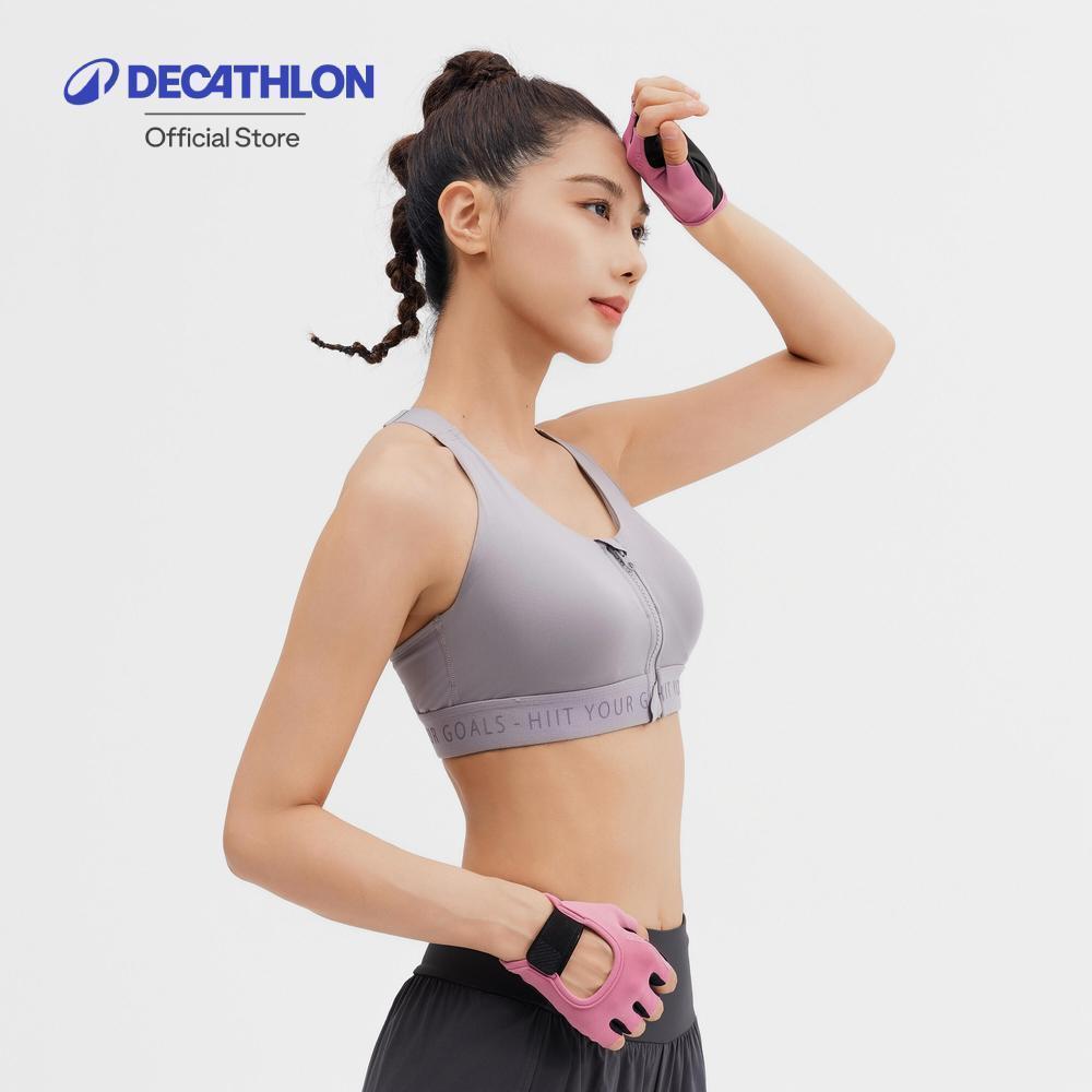 Decathlon Women'S High Support Zipped Sports Bra With Cups สปอร์ตบราแบบมีซิปสำหรับคาร์ดิโอ รุ่น 900 - Grey