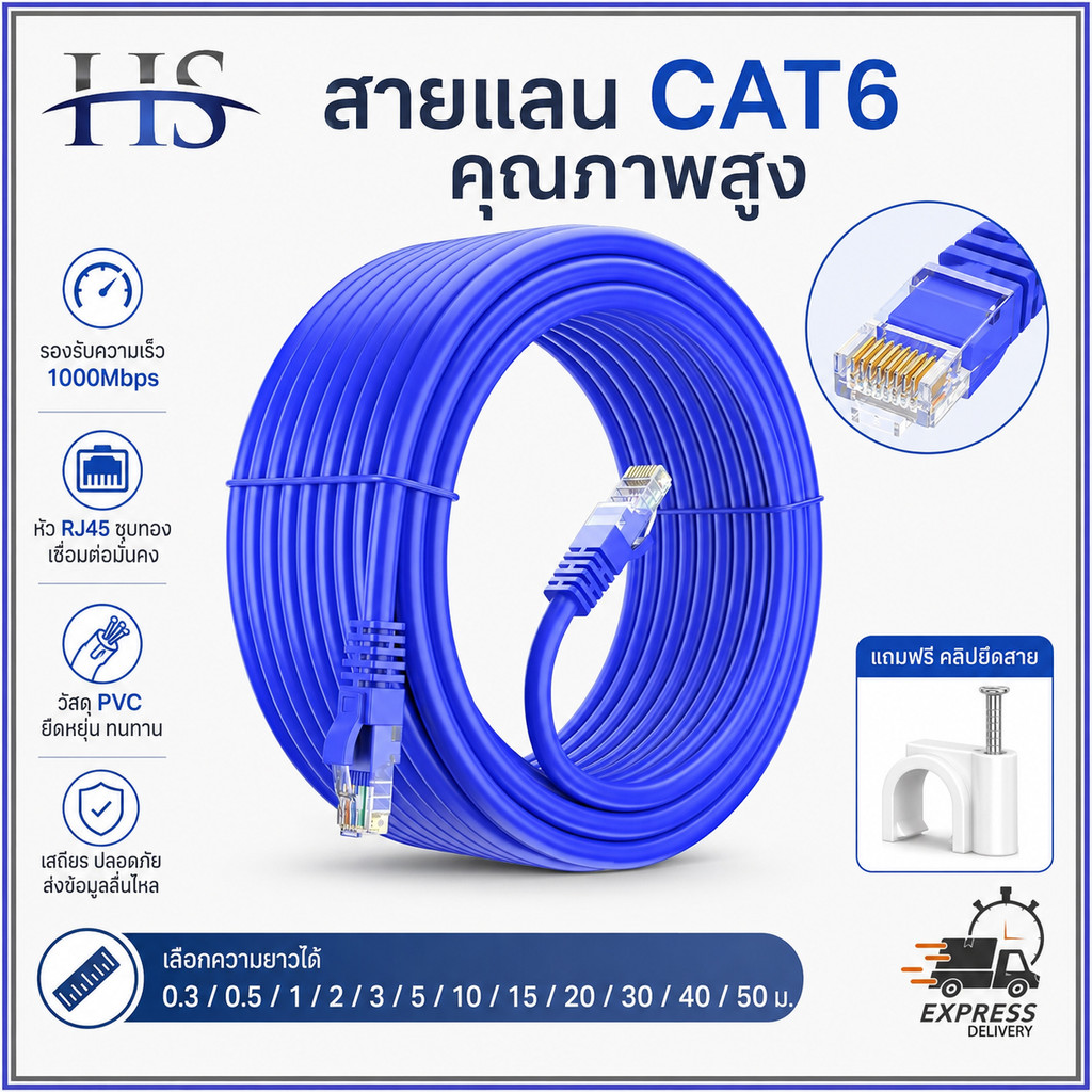 สายแลน CAT6 LAN Cable RJ45 Gigabit 1000Mbps 1Gbps ความเร็วสูง 0.3/0.5/1/2/3/5/10/15/20/30/40/50M Router คอมพิวเตอร์