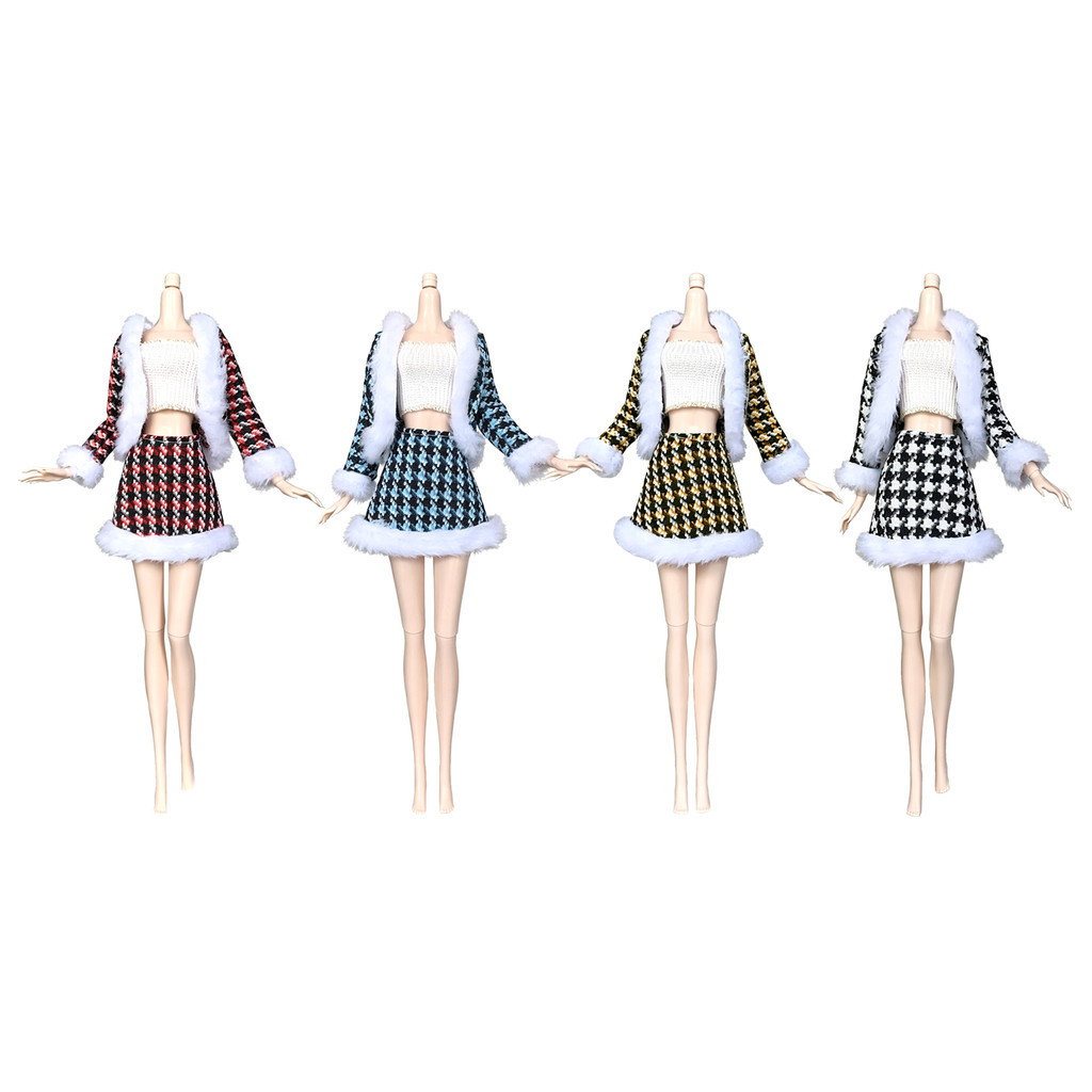 Houndstooth Fur Edge Fashion Suit 30-32cm Supermodel Doll Clothes Three Piece Suit Multicolor Origin