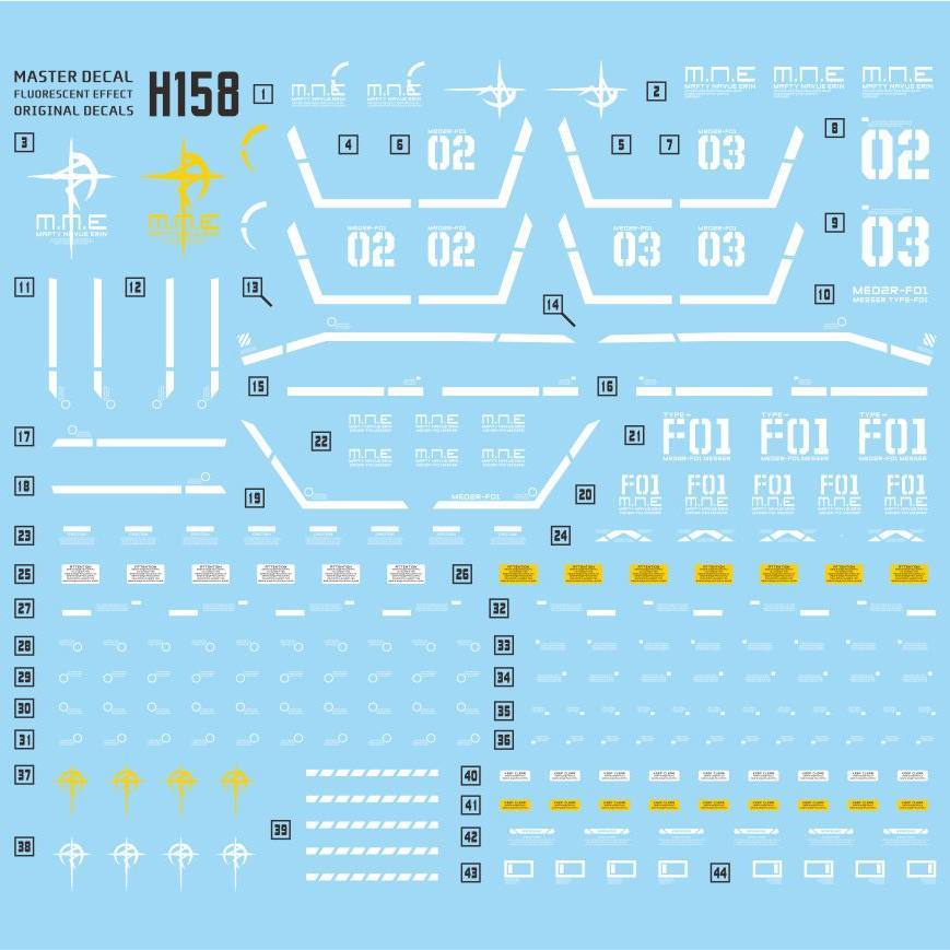 MASTER H158 สติ๊กเกอร์สไลด์น้ําเข้ากันได้กับรุ่น HG ME02R-M01 MESSER TYPE-F01 EXCLUDES