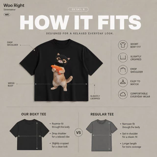 COD จัดส่งตลอด 24 ชั่วโมง Woo Right Boxy crop tee เสื้อยืดผู้ชาย oversize เสื้อแฟชั่นสีดำ ทรงสั้น เสื้อแฟชั่น ใส่สบาย