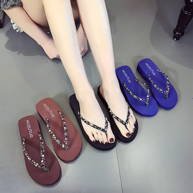 รองเท้าแตะ slipper ฤดูร้อน Anti-Slip Wedge Heel แฟชั่น Seaside Beach Flip-Flops