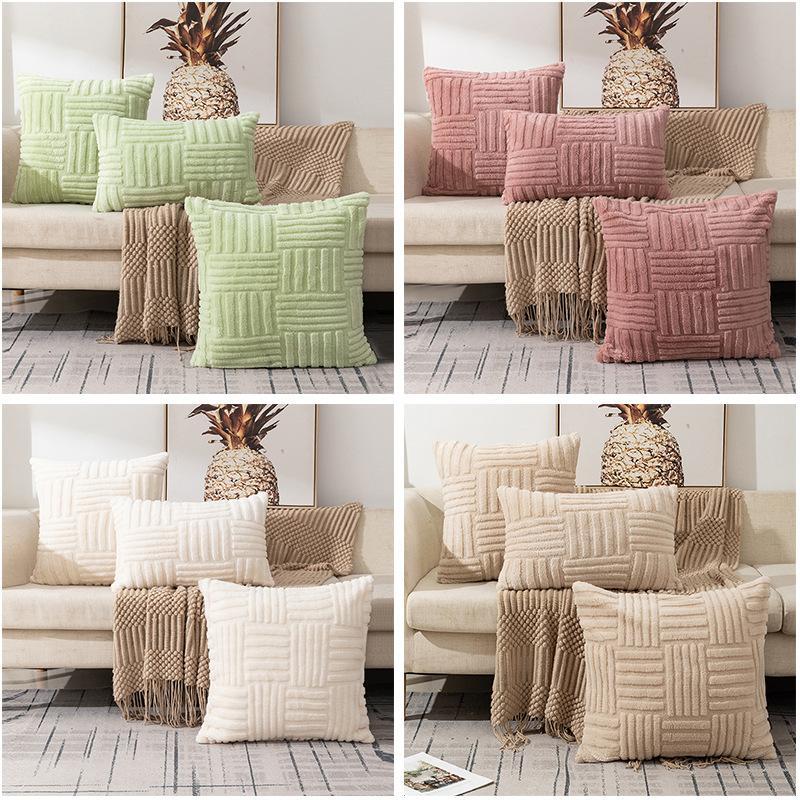 3050 ซม.เอว & 4545 ซม.ตาราง Patchwork ลาย Plush โยนหมอน, Solid Textured ตารางเบาะรองนั่ง Multi สีพาสเทลสําหรับโซฟาห้องนอน Cottage Wabi-Sabi ตกแต่งบ้าน