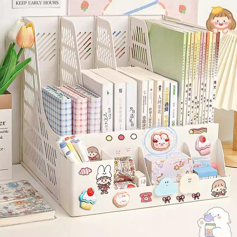 【ส่งสติกเกอร์】 ชั้นวางหนังสือ 4ช่อง กล่องใส่แฟ้ม แฟ้มใส่เอกสาร ที่ใส่หนังสือ จัดระเบียบโต๊ะ พร้อมส่ง