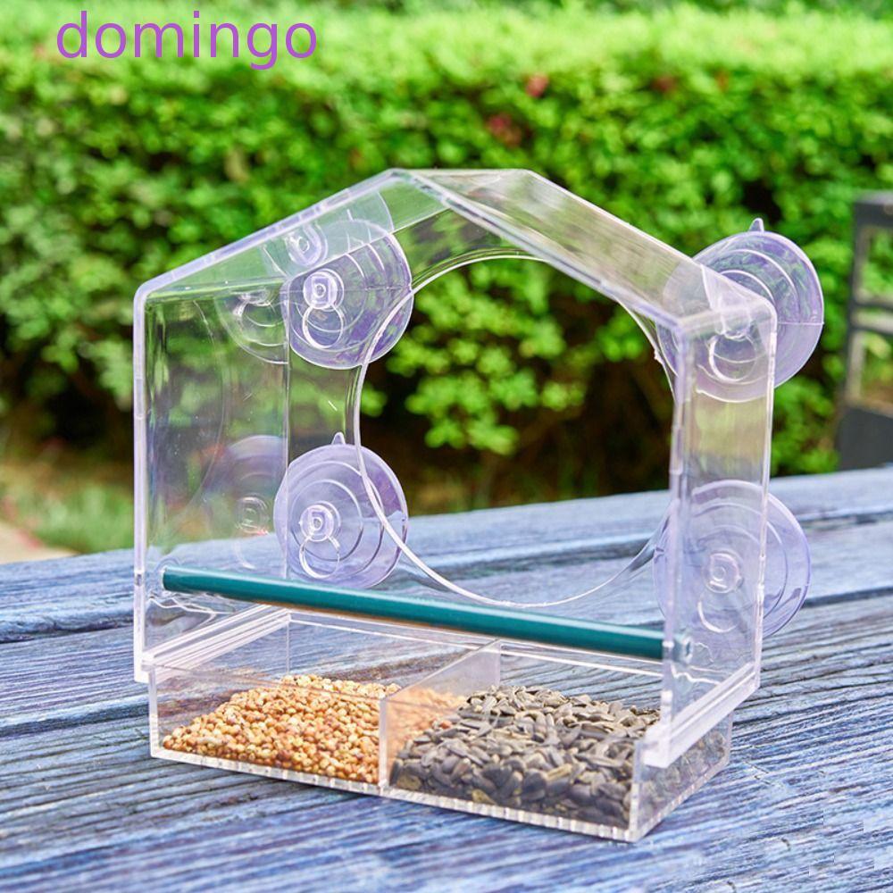 DOMINGO Bird Feeder Outdoors ภาชนะบรรจุอาหารขนาดใหญ่ Myna อะคริลิคพร้อมถ้วยดูด Bird House