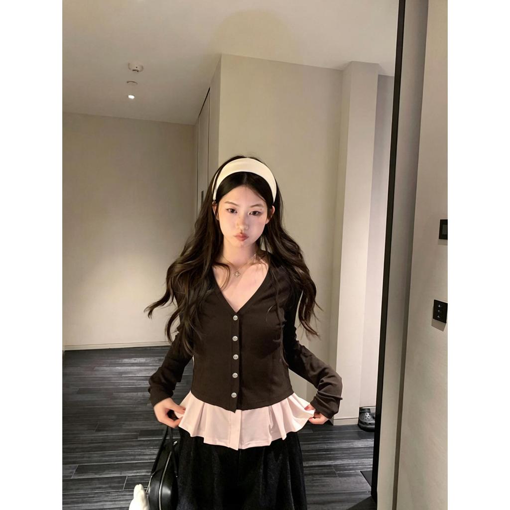 B&R كارديغان نسائي بياقة V وطبقتين وهمية — صورة 6