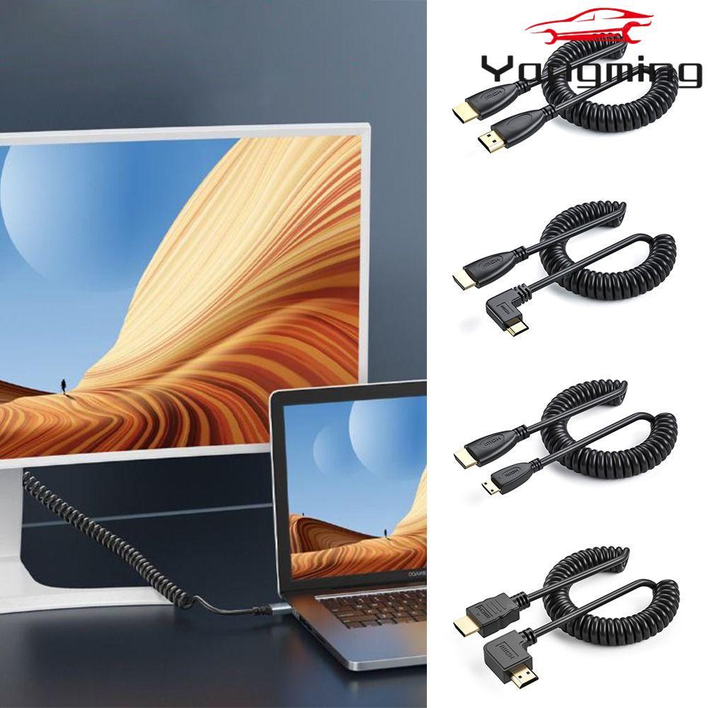 YANGMING HDMI to Mini, ความละเอียดสูง 4K/2K@60hz สาย HDMI to HDMI, อุปกรณ์เสริม Telescopic Spring Cable Plug and Play 1080P 4K HD Cable