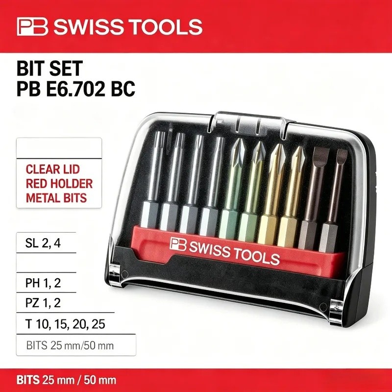 PB Swiss เครื่องมือ 11PCS PrecisionBits E6 ไขควงชุด Bit แบบพกพากล่องเก็บมาตรฐาน 1/4 "E6 Hex PB E6.70