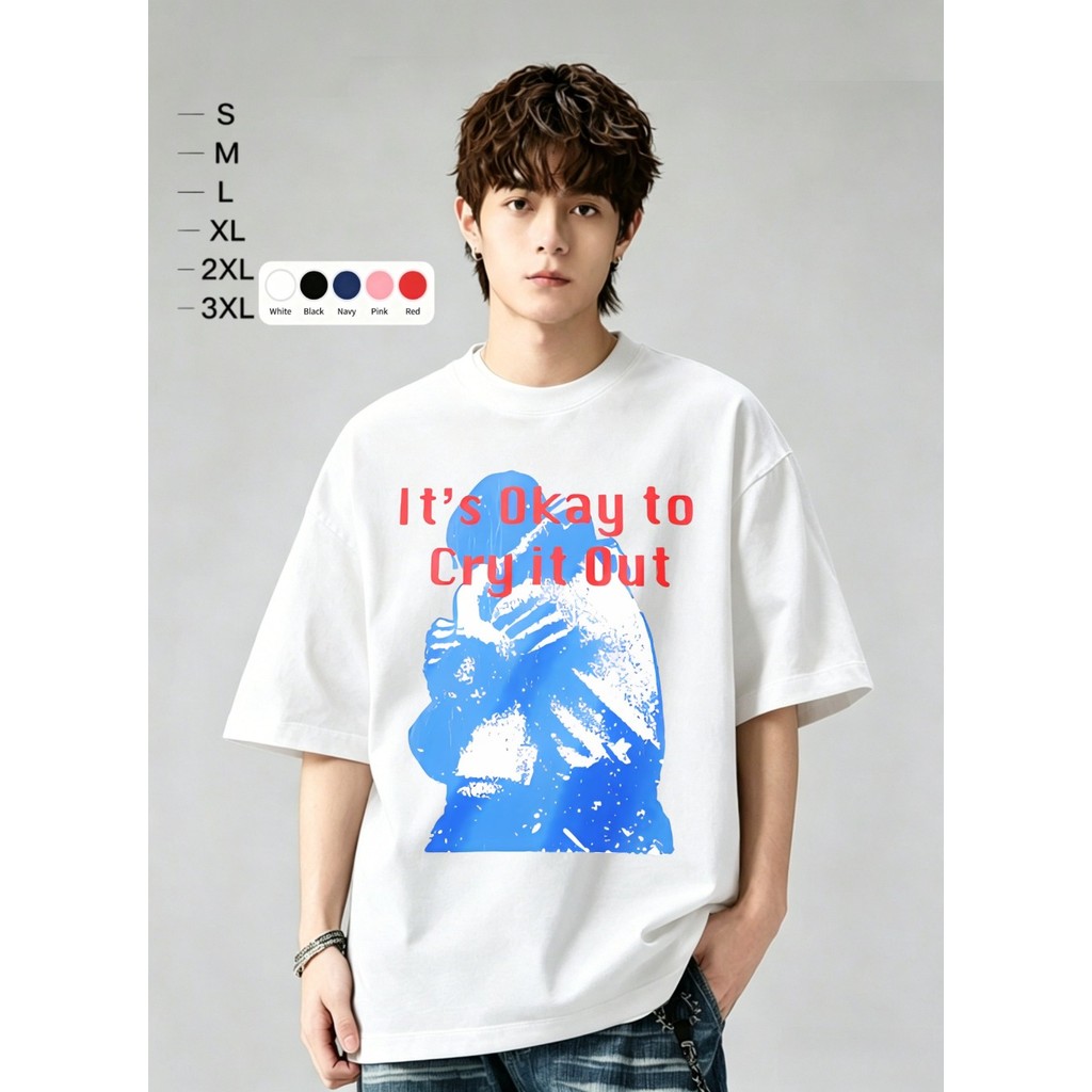 เสื้อยืดสั้นแขนลายข้อความ Its Okay To Cry It Out โอเวอร์ไซด์ ผ้าคอตตอน พร้อมส่ง