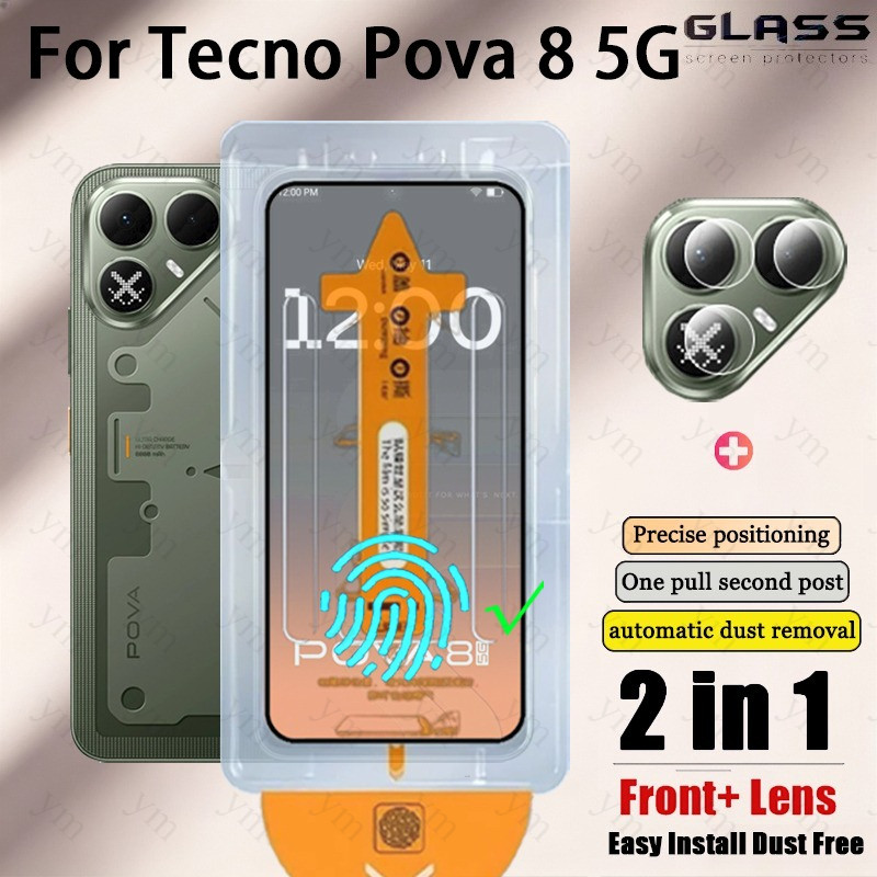 2 In 1 Tecno Pova 8 5G HD One-คลิกกระจกนิรภัยป้องกันหน้าจอสําหรับ Tecno Pova 8 Pro 5G เลนส์กล้อง Flim