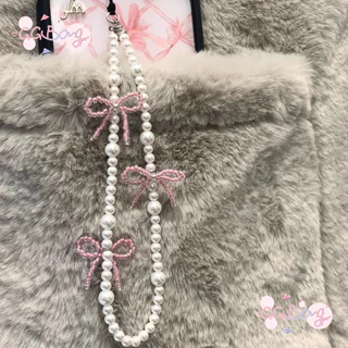 เคสกระจกพร้อมสร้อยคอ ลายโบว์ สไตล์หวานกันกระแทก โบว์ รองรับ IPhone 1113 17 16 15 14 12 Pro Max 16 15 Plus Air วัสดุ TPU