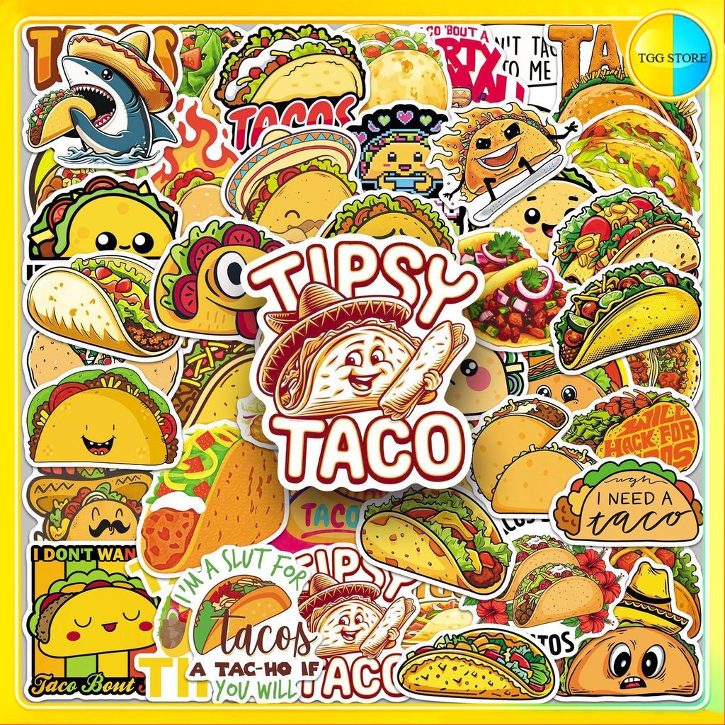 🚚พร้อมส่ง🚚 50แบบ Mexican Tacos Food Cartoon Sticker สติกเกอร์ทาโก้ อาหารเม็กซิกัน การ์ตูนน่ารัก กันน