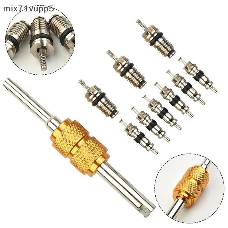 Mix71vu แกนวาล์วแอร์รถยนต์ R134a 9ชิ้น + เครื่องมือถอด1ชิ้นสำหรับระบบ mall/ เครื่องมือแกนวาล์วปรับอา