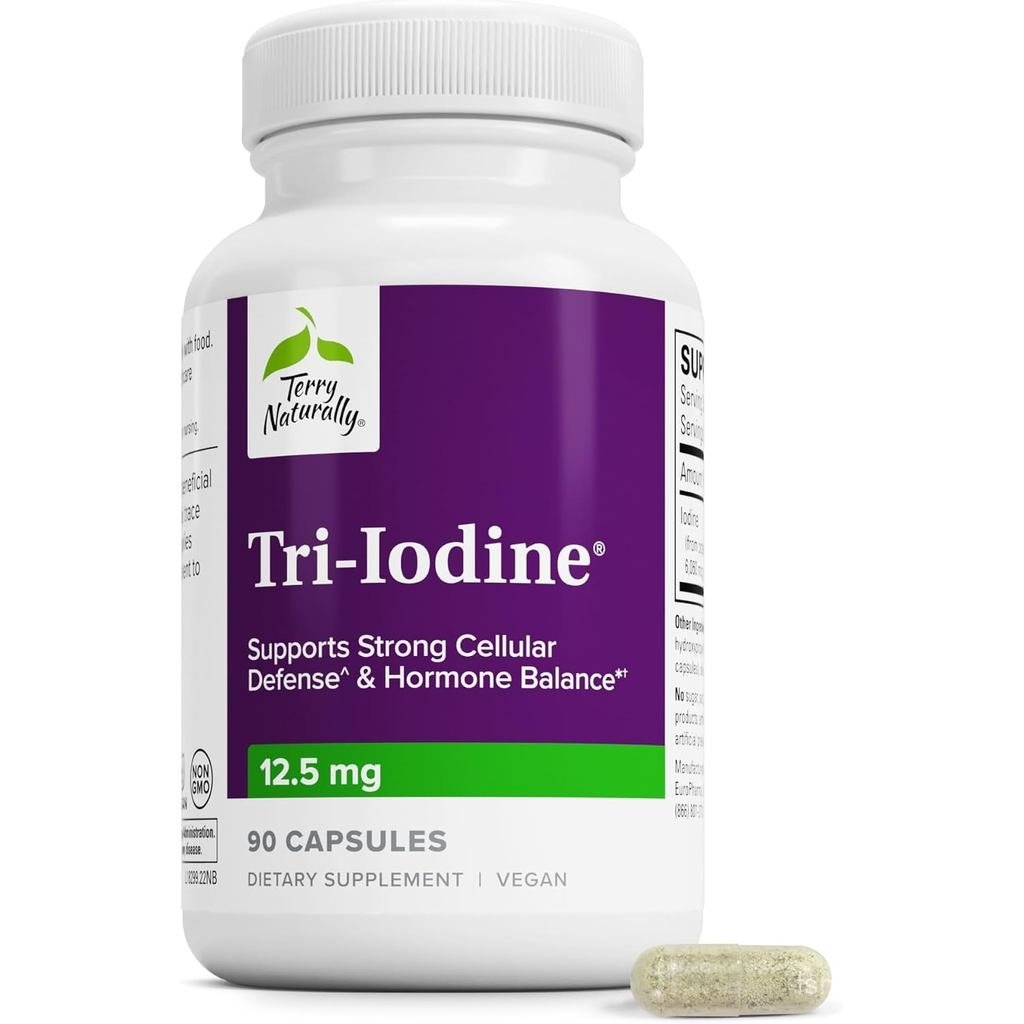 Terry Naturally Tri-Iodine - รองรับสุขภาพไทรอยด์ - เอดส์ ฮอร์โมนสมดุลด้วยไอโอดีนโมเลกุลจาก Kelp - คุ