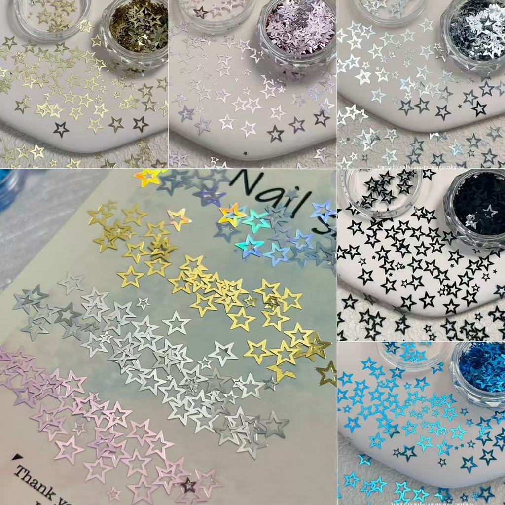 Hollow Five-pointed Star เล็บเลื่อม Strobe Ultra-thin Star Glitter Glitter วัสดุ ins สไตล์อุปกรณ์แต่งเล็บตกแต่ง
