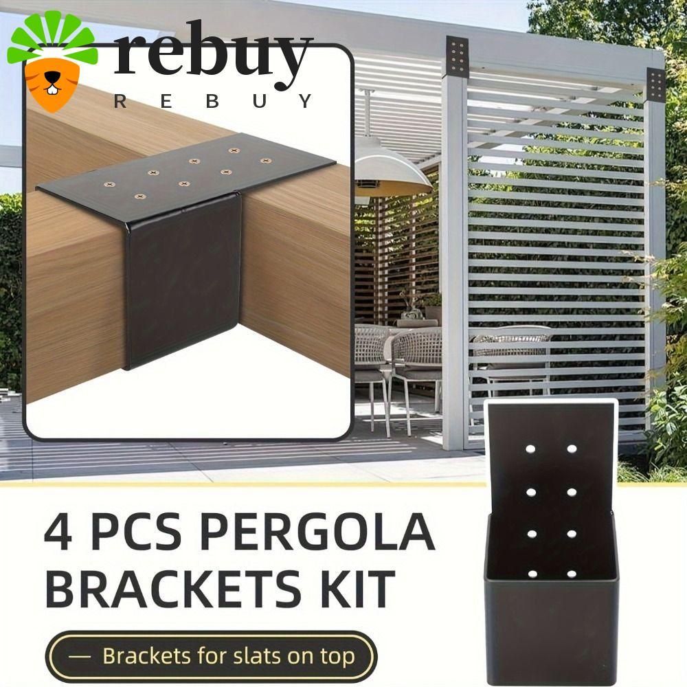 REBUY Pergola Bracket, สีดําติดผนัง Deck Railing Connector, ทนทาน Heavy Duty ทนทานโลหะ Pergola อุปกร
