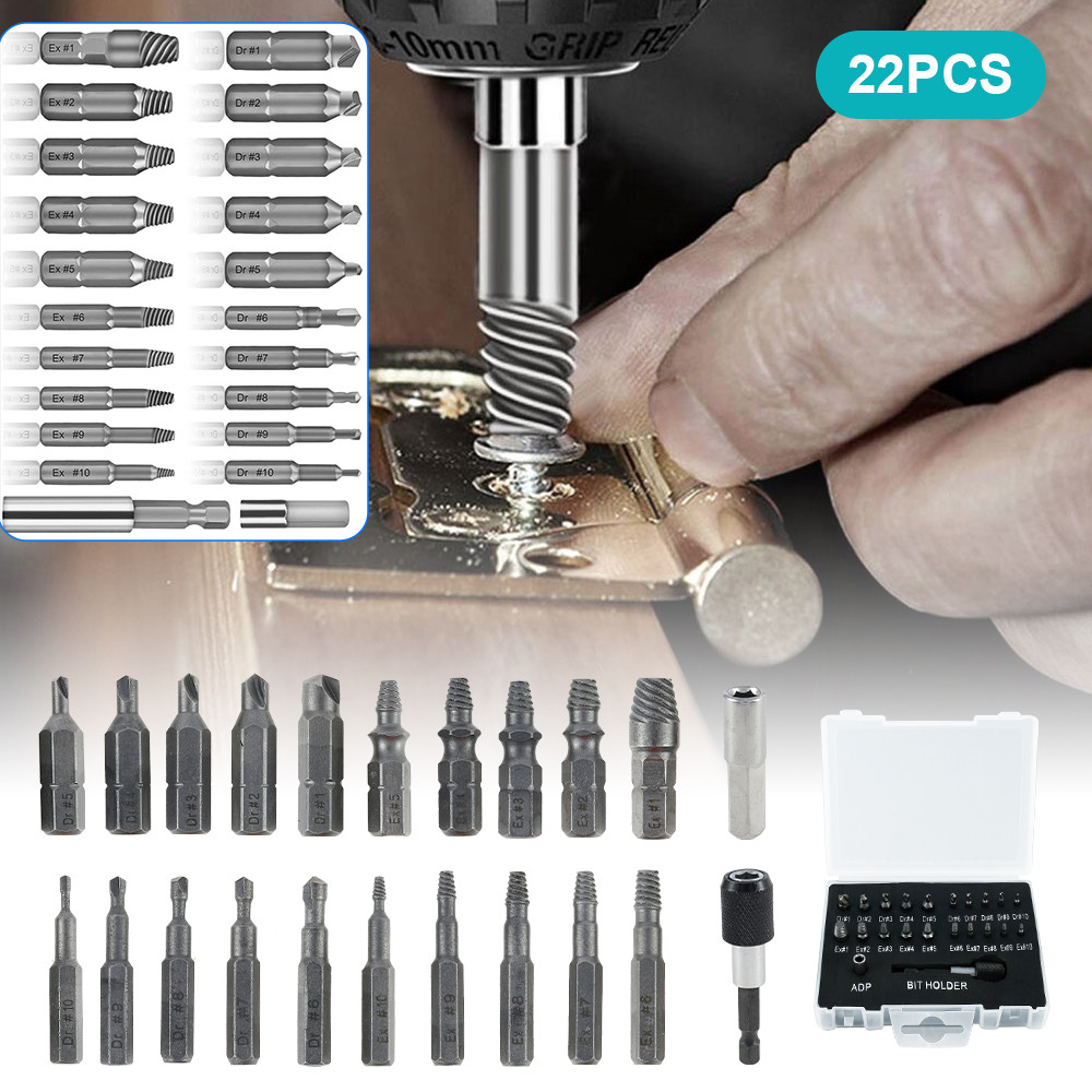 22 ชิ้น Screw Extractor เหล็กความเร็วสูง Stripped Broken Bolt Remover Easy Out Screw Remover เครื่อง