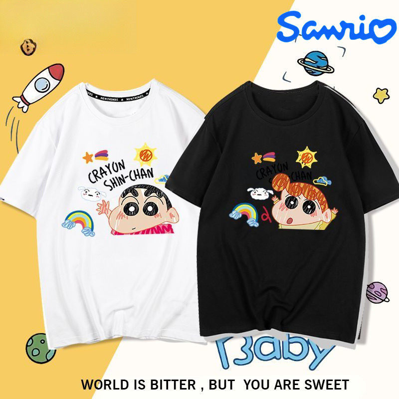 Sanrio Sinchan Cute Rainbow Crayon Sinchan และ Himawari เสื้อยืดลําลองน่ารัก