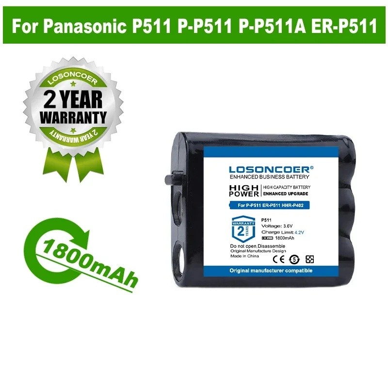 แบตเตอรี่ 1800mAh สําหรับ Panasonic PP511 P511 P-P511 P-P511A KX-TG2257 ER-P511 HHR-P105 HHR-P402 GE