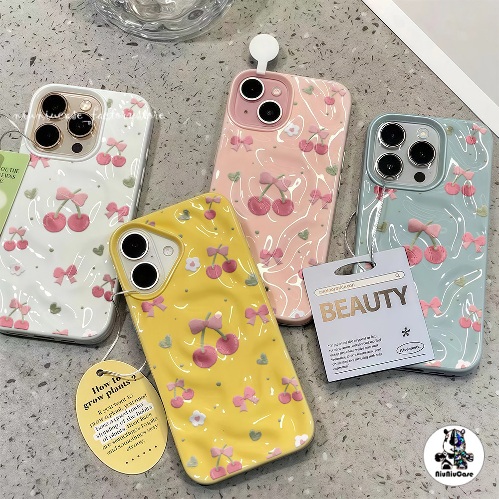 เคสออปโป้ For oppo A17 A5 A9 A39 A57 A15 A15S A35 A18 A38 A3X A38 A52 A53 A33 A32 A54 A77 A58 A7 เคส โบว์เชอร์รี่สีชมพู